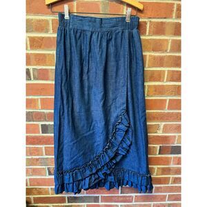 Vintage Serbin Sport Denim Ruffle Prairie Midi Skirt Size 10
